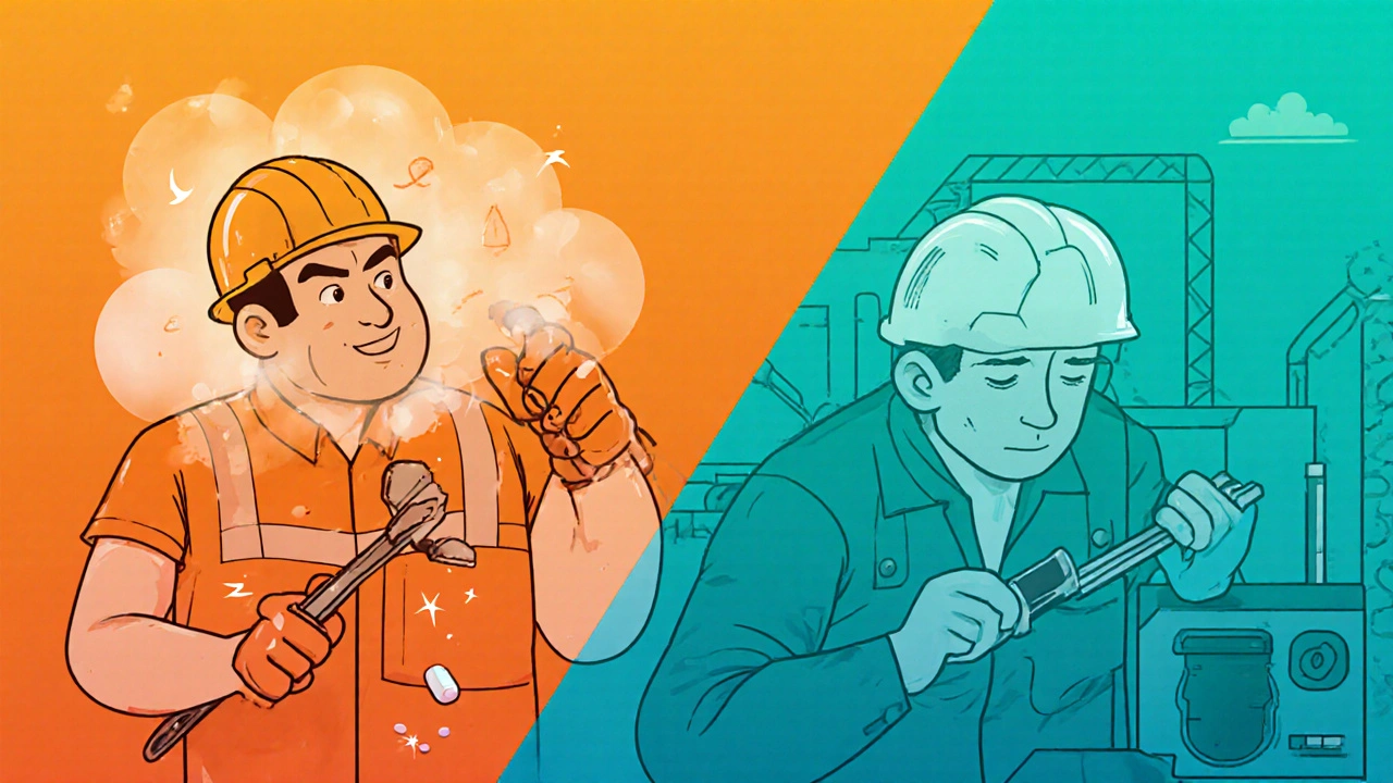 Construction worker impaired by sedating antihistamine vs. safe alternative at work