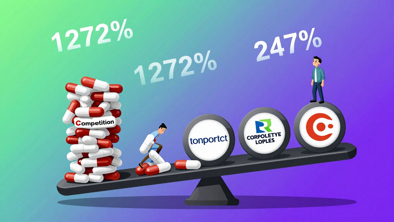 A scale tipping under corporate weights crushing generic pills, with few manufacturers overpowering many small makers.
